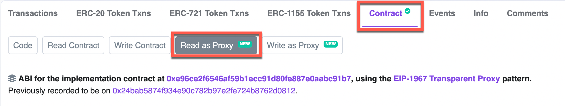 polygonscan read as proxy tab