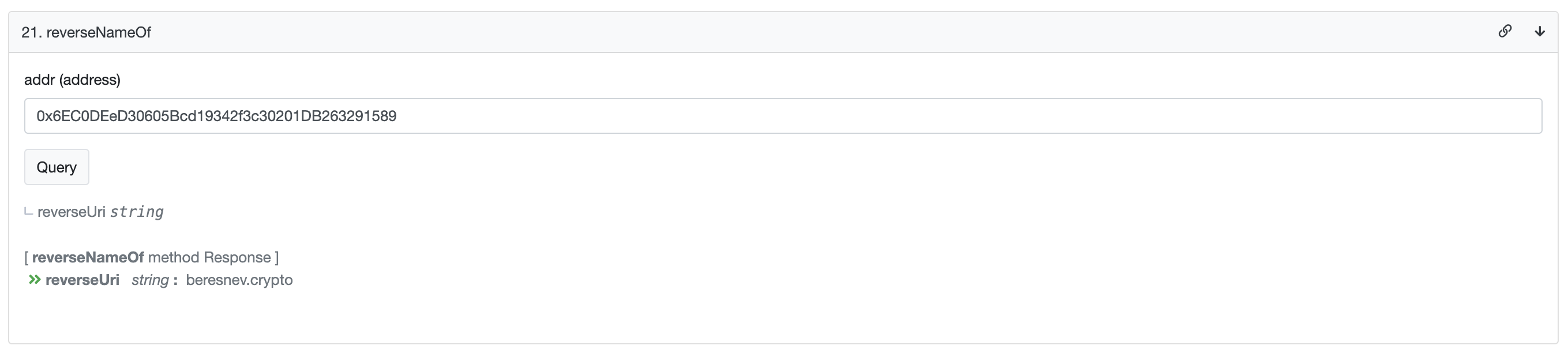 polygonscan reverseNameOf response
